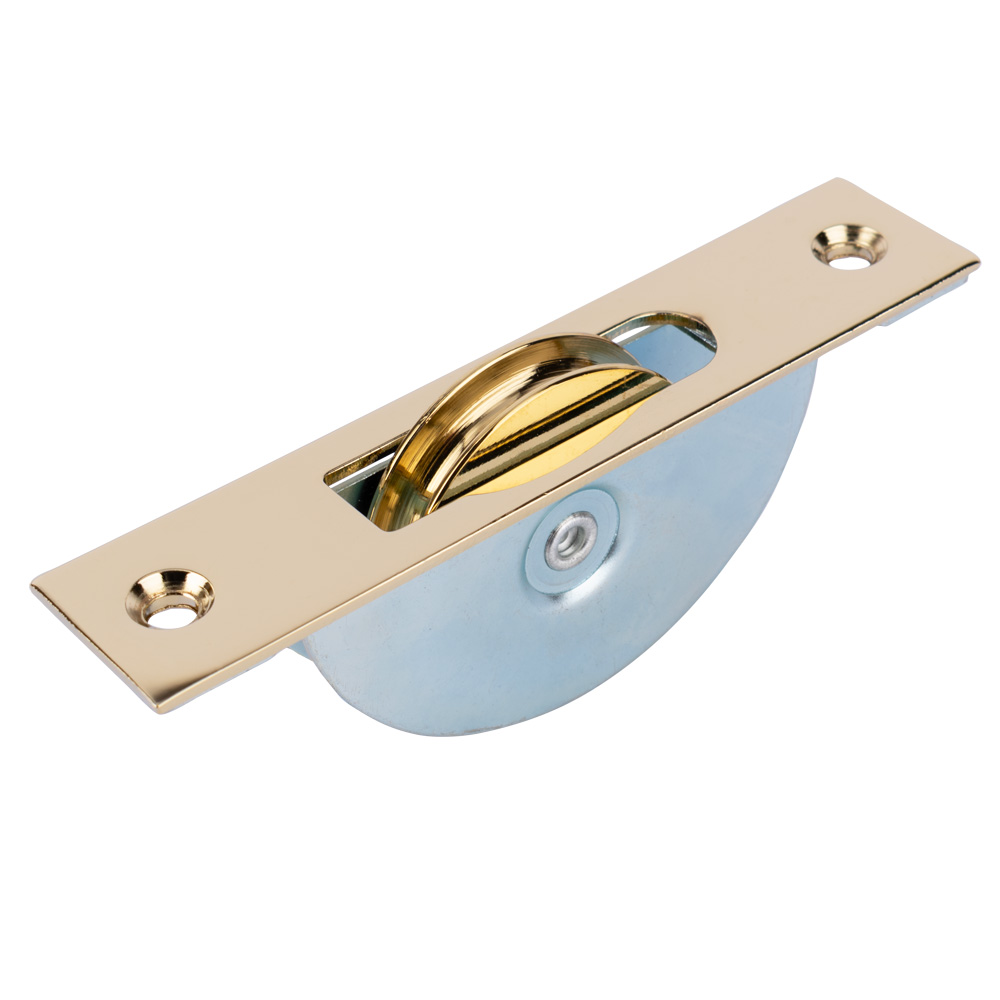 Radial Sash Pulley - 25mm x 118mm Plate (Square Ends) - Polished Brass